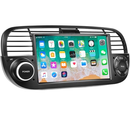 Hikity Android Autoradio mit Navi für FIAT 500 2007-2015 Bluetooth Autoradio mit Bildschirm 7 Zoll Touch Display Radio mit Mirror Link für iOS/Android FM Radio mit RDS WiFi/GPS+Rückfahrkamera von Hikity