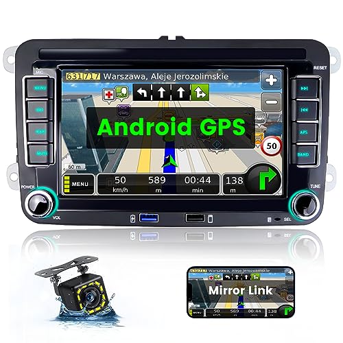 Hikity Android Autoradio mit Navi für VW Golf 5 Golf 6 Skoda Polo Passat 7 Zoll Bluetooth Autoradio mit Bildschirm Rückfahrkamera GPS WiFi FM USB SWC Mirror Link für Android/IOS+Canbus von Hikity