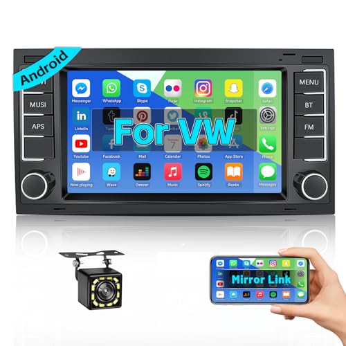 Hikity Android Autoradio mit Navi für VW Touareg Transporter Ts Multivan 2004-2011 7" Touchscreen Autoradio Bluetooth mit Mirror Link GPS WiFi SWC RDS FM Rückfahrkamera Mic von Hikity