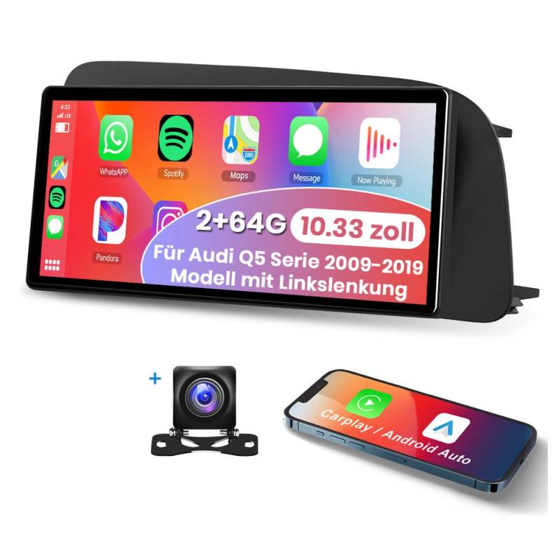 Hikity Android GPS mit Kamera für Audi Q5 Serie 2009-2019 Linkslenker Modell Autoradio (Digitalradio (DAB), Support 4K Video-Wiedergabe) von Hikity