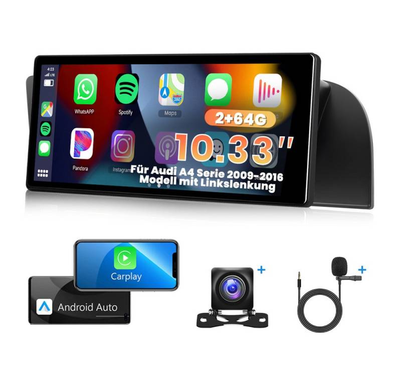 Hikity Android System GPS Für Audi A4 Serie 2009-2016 Linkslenker Modell Autoradio (Digitalradio (DAB), Mirror Link,Wireless Carplay,Wireless Android Auto) von Hikity