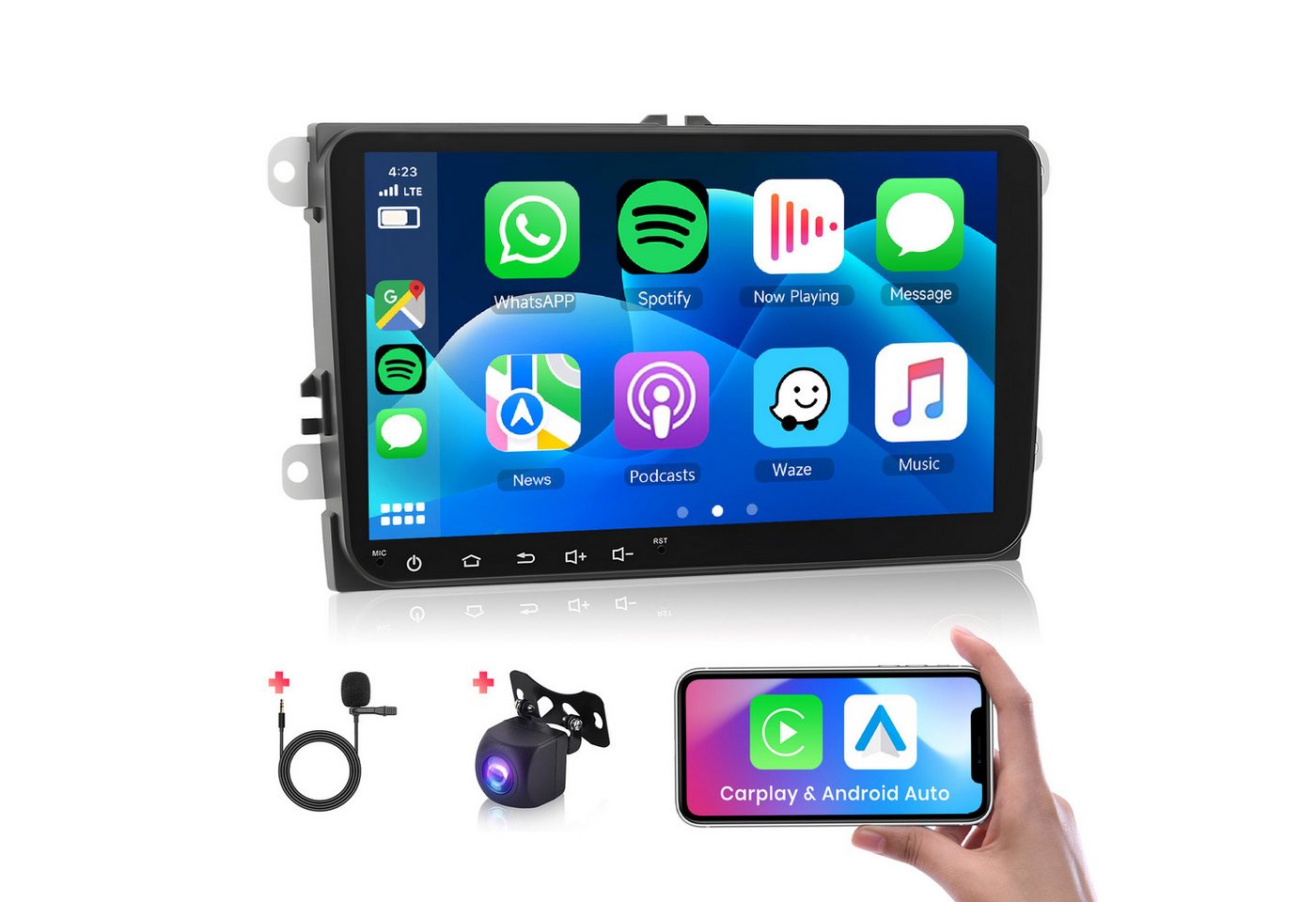 Hikity Auto Media Player Android 2Din 9" GPS Navigation Bluetooth für VW Autoradio (FM, Carplay,Android auto,Mirror Link, Bluetooth, Networking Download) von Hikity