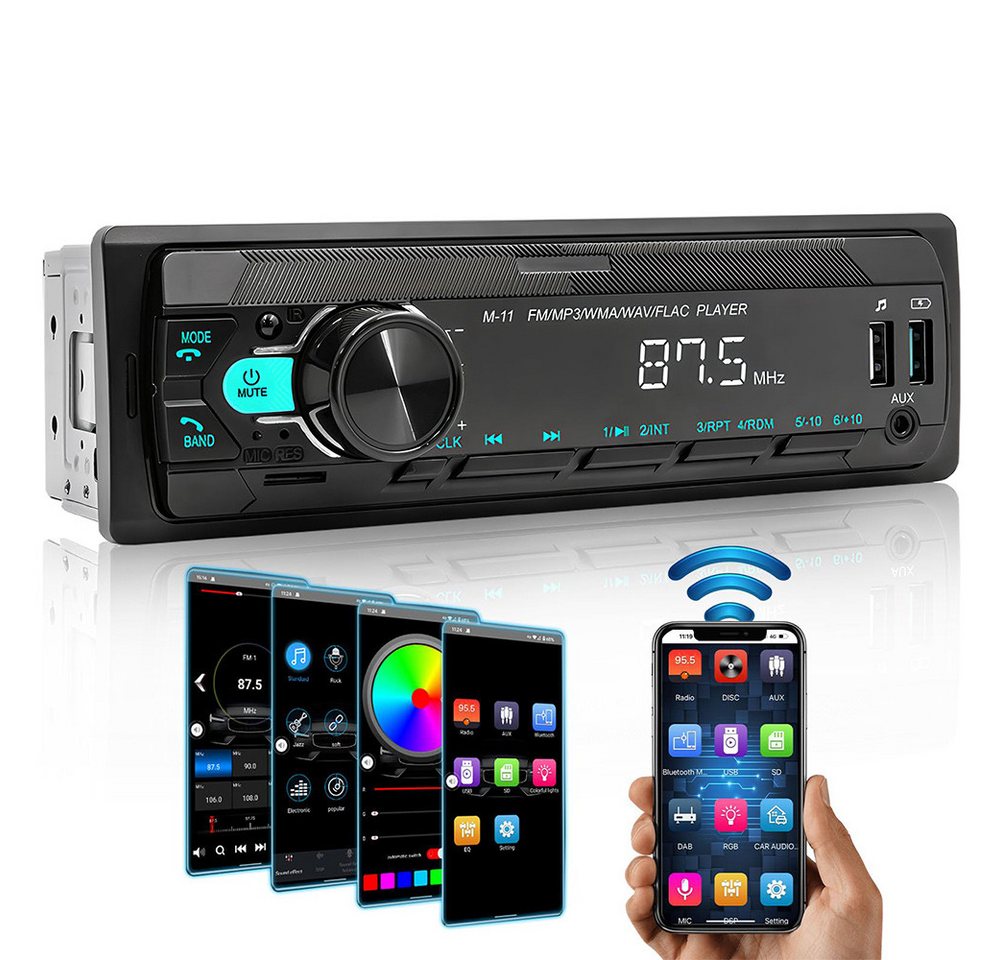 Hikity Autoradio 1Din Bluetooth Stereo MP3 Spieler SD AUX IN zwei USB Autoradio (Freisprecheinrichtung, FM) von Hikity