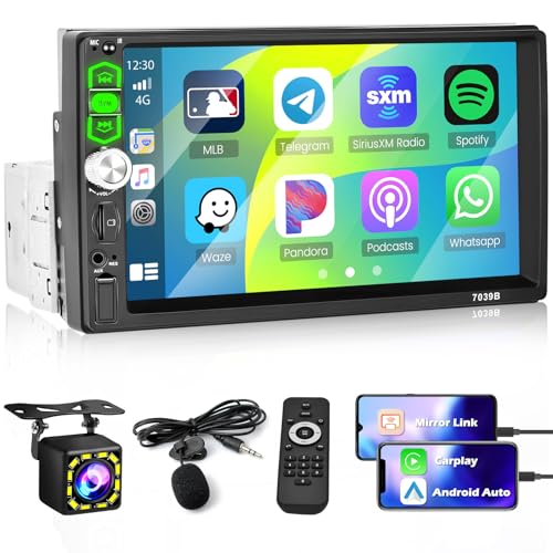 Autoradio 1Din CarPlay Android Auto mit 7 Zoll Bildschirm Radio Auto Touch Display mit Bluetooth Mirror Link FM USB AUX RüCkfahrkamera Mikrofon Fernsteuerung Autoradio 1Din CarPlay Android Auto mit 7 Zoll Bildschirm Radio Auto Touch Display mit Bluetooth Mirror Link FM USB AUX RüCkfahrkamera Mikrofon Fernsteuerung von Hikity