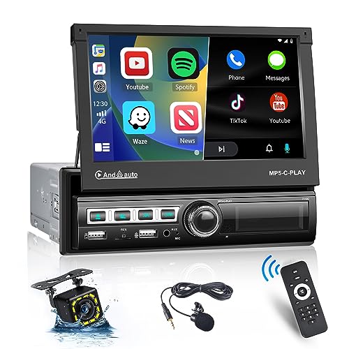 Hikity Autoradio 1Din mit Carplay und Android Auto, 7 Zoll Automatisch Ausfahrbares Touchscreen Radio mit Bluetooth Freisprecheinrichtung Mirrorlink FM USB AUX TF SWC, Mic, Rückfahrkamera Hikity Autoradio 1Din mit Carplay und Android Auto, 7 Zoll Automatisch Ausfahrbares Touchscreen Radio mit Bluetooth Freisprecheinrichtung Mirrorlink FM USB AUX TF SWC, Mic, Rückfahrkamera von Hikity