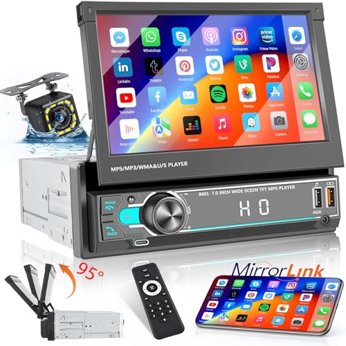 Hikity Autoradio 1din mit 7 Zoll Skalierbarer Bildschirm Auto Audio Stereo Radio mit Bluetooth Freisprecheinrichtung FM Radio AUX TF USB Mirror Link Rückfahrkamera Lenkradsteuerung von Hikity