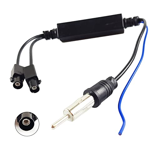 Hikity Autoradio AM FM Antenne Fakra Adapter DIN Stecker auf Dual Fakra Stecker Splitter mit Amplifier Power Kabel 35cm kompatibel mit Audi Volkswagen von Hikity