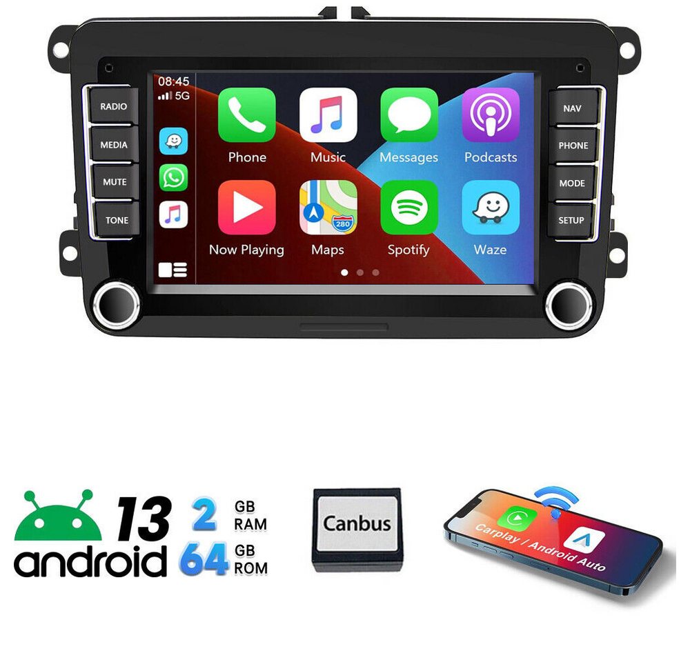 Hikity Autoradio Android GPS Navi für VW GOLF 5 6 Plus Passat Touran Polo Autoradio (2+64GB, Passat B6, Tiguan Autoradio) von Hikity
