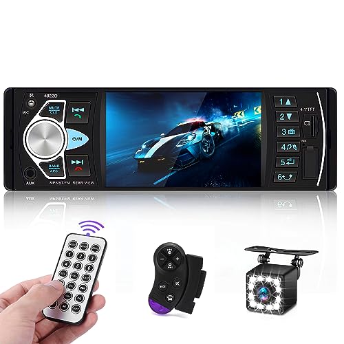 Hikity Autoradio Bluetooth Autoradio 1Din mit 4,1 Zoll TFT Digital Bildschirm mit Bluetooth Freisprecheinrichtung FM USB AUX TF SWC Rückfahrkamera von Hikity