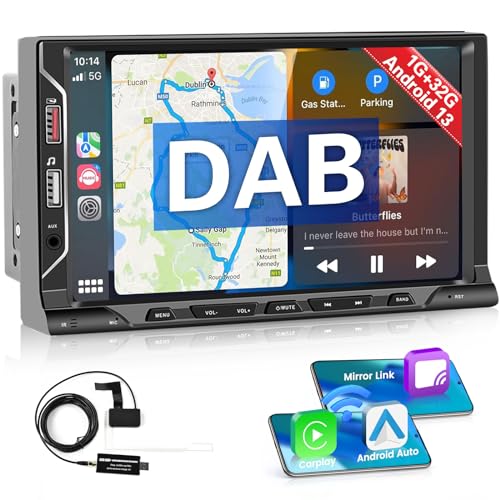 Hikity Autoradio DAB+ Doppel Din Android 11 mit Navi 7 Zoll Touch Bildschirm Apple Carplay Android Auto Audio Radio mit Bluetooth-Freisprecheinrichtung Mirror Link WIFI unterstützen Rückfahrkamera AUX von Hikity