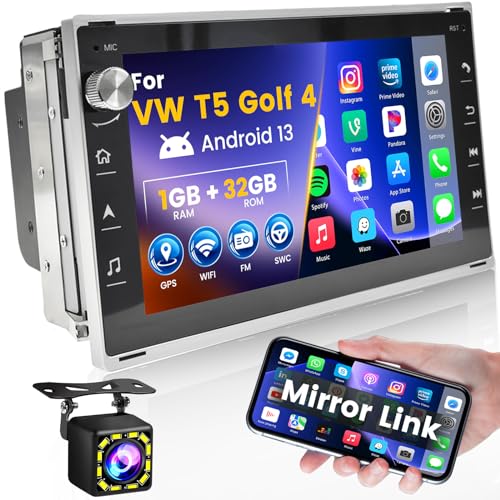 Hikity Autoradio Doppel Din Android 10.0 mit Navi für VW Golf 4 Bora Polo MK5 T5 Jetta Passat B5 Peugeot 307 7 Zoll Auto Radio Stereo mit Bluetooth Mirror Link RDS WiFi Stimmenkontrolle Rückfahrkamera von Hikity