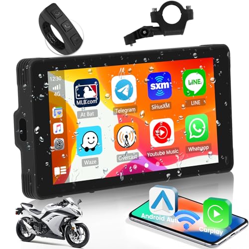 Hikity Bluetooth Tragbares Apple Carplay Android Auto Autoradio für Motorräder, 5,5 Zoll 1080P IPS Touchscreen, Mirror Link/GPS/Siri/TF, Lenkerhalterungen für Moto von Hikity