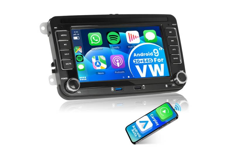 Hikity Car Player VW Android 2Din GPS 7'' TFT Kapazitäts-Touchscreen FM Radio Autoradio (FM/RDS-Radio, 2+64GB) von Hikity