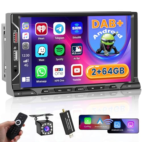 Hikity DAB+ Autoradio Doppel Din mit Navi Wireless Apple Carplay Android Auto 7 Zoll Touchscreen Auto Radio mit GPS WiFi Mirror Link Bluetooth-Freisprecheinrichtung FM RDS AUX 2USB Rückfahrkamera von Hikity