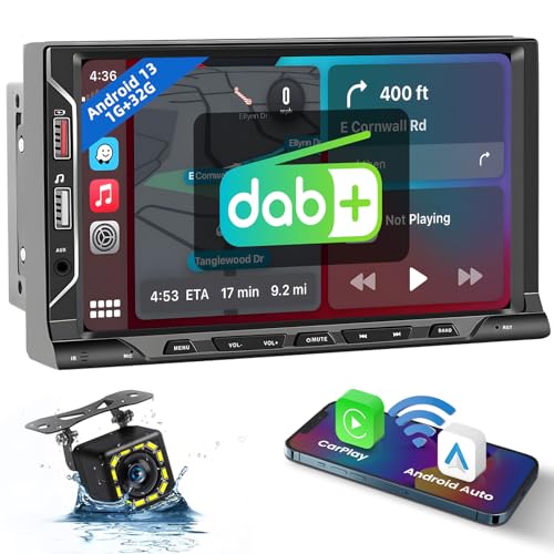 Hikity DAB+ Autoradio Doppel Din mit Navi Wireless Apple Carplay Android Auto 7 Zoll Touchscreen Auto Radio mit GPS WiFi Mirror Link Bluetooth-Freisprecheinrichtung FM RDS AUX 2USB Rückfahrkamera von Hikity