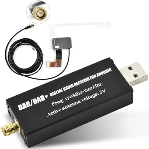 Hikity DAB/DAB+ Digital Adapter Tragbarer DAB+ Radio Tuner Empfänger mit Antenne+SMA Glass Antenne Set, USB 2,0 Dongle für Universelles Android Autoradio von Hikity