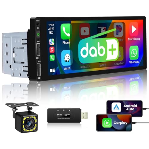 Hikity DAB DAB+ Autoradio 1 Din mit Apple CarPlay Android Auto Touch Display 6,86 Zoll Radio mit Bildschirm Bluetooth Freisprecheinrichtung Mirror Link FM/EQ/2 USB-Anschlüsse+Rückfahrkamera von Hikity