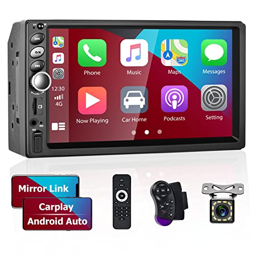 Hikity Doppel Din Autoradio Apple CarPlay Android Auto Autoradio Bluetooth mit 7 Zoll Bildschirm Auto Radio Touch Display mit Mirror Link FM Radio Bluetooth SWC Externes Mikrofon Rückfahrkamera von Hikity