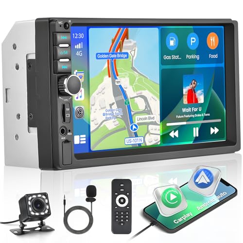 Hikity Doppel Din Autoradio Bluetooth mit Apple Carplay/Android Auto/Mirror Link 7 Zoll Touchscreen Autoradio 2 Din mit Bildschirm FM Radio USB AUX TF Lenkradsteuerung Rückfahrkamera von Hikity