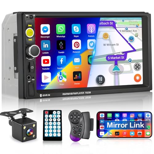 Hikity Doppel Din Autoradio Bluetooth mit Bildschirm Autoradio mit Freisprecheinrichtung RüCkfahrkamera 7 Zoll Touchscreen Auto Radio BT FM USB TF AUX, Mirror Link füR Android/IOS + Fernbedienung von Hikity