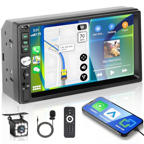 Hikity Doppel Din Autoradio mit Apple Carplay Android Auto Mirror Link 7 Zoll Touchscreen Autoradio Bluetooth 2 Din mit Bildschirm FM AUX USB MIC SWC Rückfahrkamera von Hikity