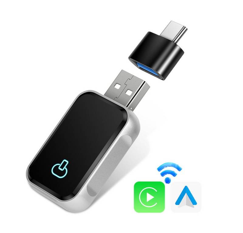 Hikity Kabelgebunden zu kabellos Apple CarPlay Android Auto USB/Typ-C Adapter, Unterstützung Online-Karte, Sprachsteuerung von Hikity