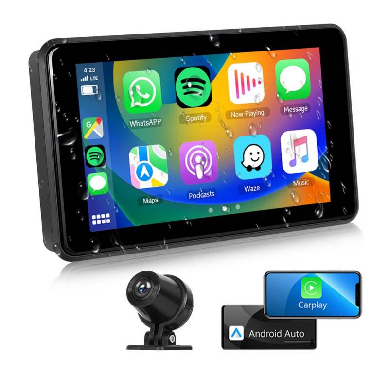 Hikity Motorrad Tragbarer 5" Autoradio, Wireless CarPlay & Android Auto, USB Radio von Hikity