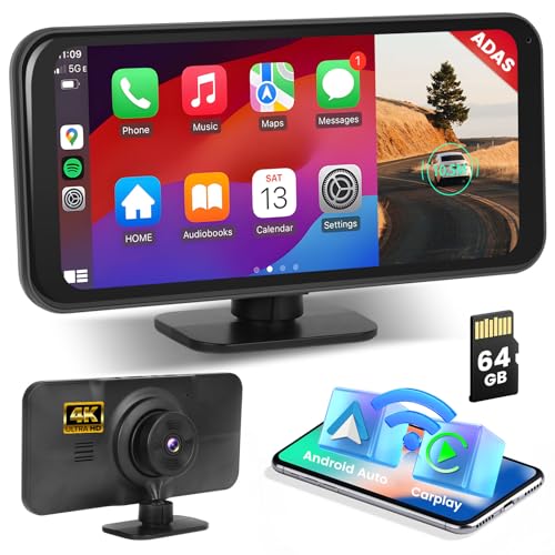 Hikity Portable Wireless Carplay Android Auto Autoradio mit ADAS Auxiliary System 6.25" Carplay Display Autoradio mit Dashcam Bluetooth FM Mirror Link WiFi-Video 64G TF Card Nachtsicht Kamera von Hikity