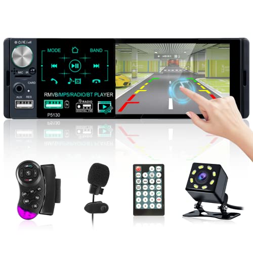 Hikity RDS Autoradio 1 Din Bluetooth Freisprecheinrichtung 4,1 Zoll Bildschirm Touch Display mit FM AM USB AUX TF MP5 für Android/IOS Auto Radio Rückfahrkamera Mikrofon von Hikity