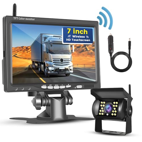 Hikity Rückfahrkamera Kabellos Stabile Signale Rückfahrkamera Funk Set mit 7 Zoll LCD Monitor IP67 Wasserdicht Nachtsicht Wireless Einparkhilfe für LKW Bus Van 12-24V von Hikity