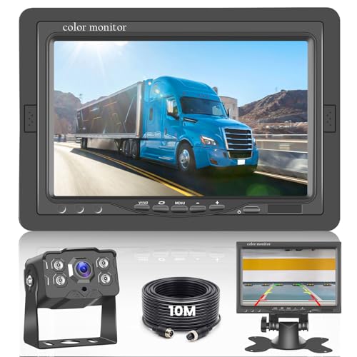 Hikity Rückfahrkamera Set mit 7 Zoll IPS Monitor und WeitWinkel Super Nachtsicht AHD Rückfahrkamera IP66 Wasserdichter DIY Parkleitlinie für LKW Wohnmobil Anhänger Van 12V-36V von Hikity