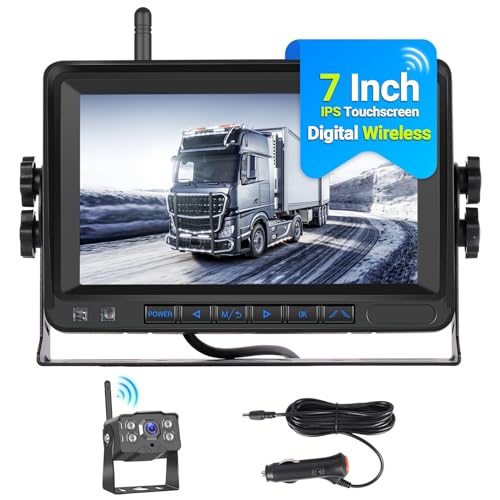 Hikity Stabile Digital Wireless Rückfahrkamera Funk Set mit 7 Zoll IPS Monitor AHD 1080P Rückfahrkamera IP68 Wasserdicht Nachtsicht Zwei Video Eingang für Auto SUV Van Truck 12-36V von Hikity