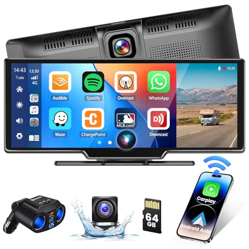 Hikity Wireless Carplay Autoradio Con Dash Cam Android Auto Radio Con Bildschirm 9,3 Zoll Touch Display Autoradio mit Bluetooth FM/AUX 64GB TF+Rückfahrkamera von Hikity