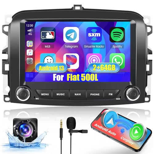 Hikity Wireless Carplay Autoradio mit Navi für 500L 2013-2019 Android 13 7 Zoll 2G 64G Auto Radio Stereo mit Bluetooth WiFi FM RDS Mirror Link Android Auto SWC MIC Rückfahrkamera von Hikity