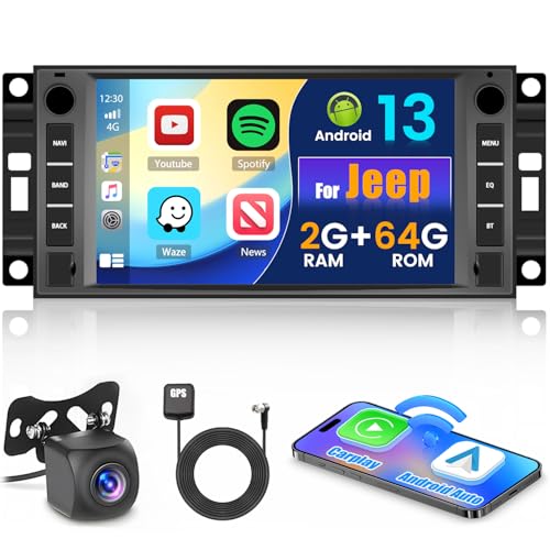 Hikity Wireless Carplay Autoradio mit Navi für Jeep Compass Patriot Dodge Android Auto Radio mit Bluetooth 7 Zoll Touch Display Radio mit WiFi FM/RDS+Rückfahrkamera von Hikity