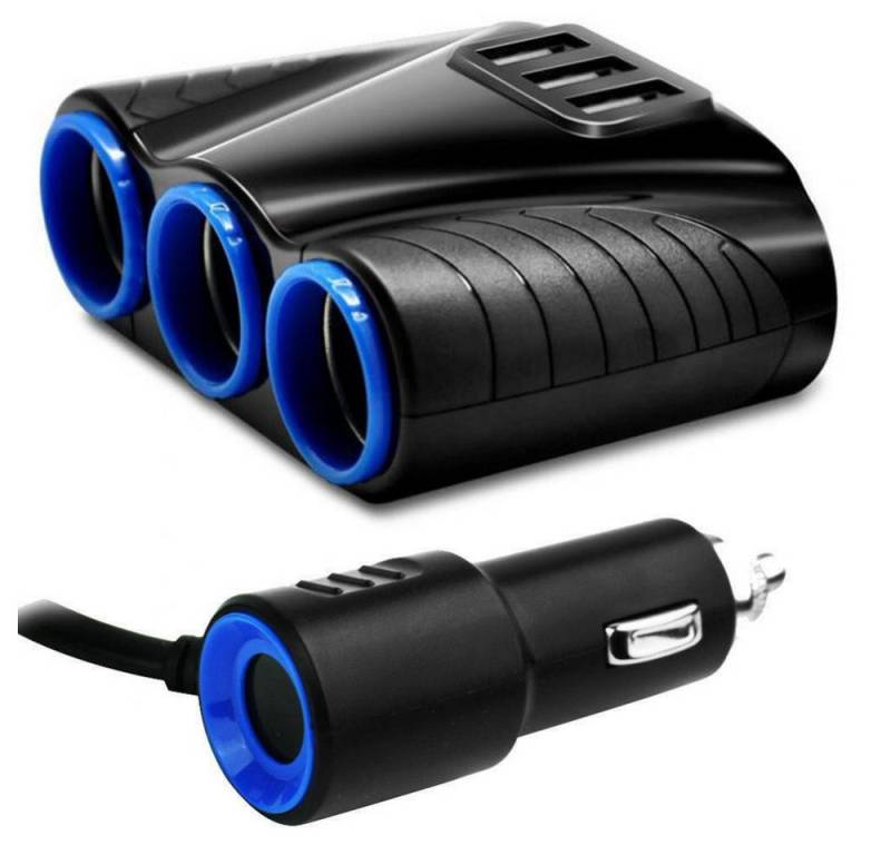 Hikity Zigarettenanzünder-Verteiler 12V/24V KFZ Adapter Steckdose 3 Fach Auto Zigarettenanzünder Verteiler (12V/24V KFZ-Adapter), mit 3 USB von Hikity