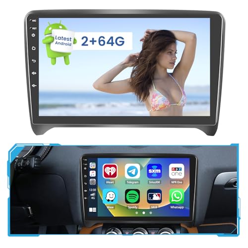 für Audi TT MK2 (8J) 2006-2014, 2+64G Hikity Autoradio Android mit Carplay Wireless Android Auto, 9 Zoll Touch Display Radio mit Bildschirm GPS Navi Bluetooth FM RDS von Hikity