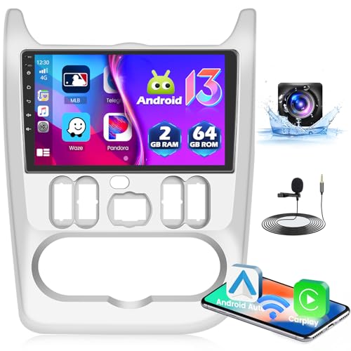 für Renault Logan 1 Sandero 2009-2015/Dacia Duster 2010-2017, 2+64G Hikity Autoradio Android mit Carplay Wireless Android Auto, 9 Zoll Touch Display Radio mit Bildschirm GPS Bluetooth FM RDS von Hikity