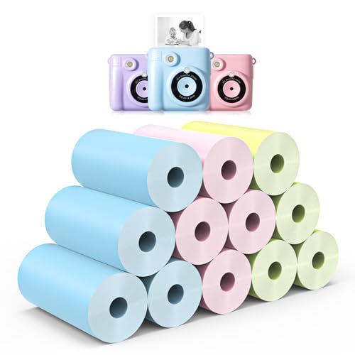 12 Rollen Sofortbildkamera für Kinder Nachfülldruckpapier - Hikkon Thermodruckpapierrollen Fotodruck HD-Druck für die meisten Kinder-Sofortbildkameras - nur Papier (rosa, blau, gelb) von Hikkon