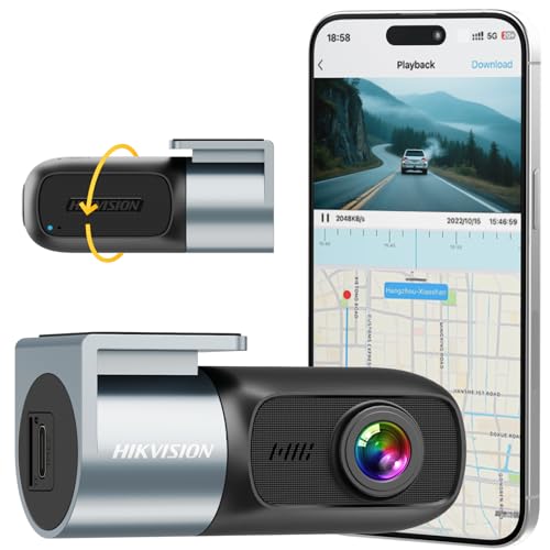 Hikvision Dashcam Auto, 1080P FHD Dash cam mit Nachtsicht, WiFi-App-Steuerung, G-Sensor, Loop-Aufnahme, 360° drehbare Halterung, erweiterbar bis 256GB – Sichere Fahrten bei Tag und Nacht (D1) von Hikvision