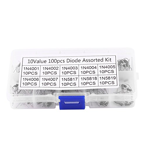 100 Stück 10 Werte Gleichrichterdiode Elektronische Dioden Sortimentskit mit Box, Typ 1N4001~1N4007 1N5817~1N5819 von Hilitand