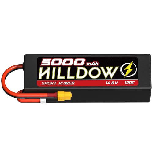 14.8V Lipo RC Akku 4S 120C 5000mAh wiederaufladbare Lipos Akkus mit XT60 Stecker für RC Buggy Truggy 1/10 Maßstab RC LKW Crawler Monster RC Auto und Boot (2 Stück) von Hilldow