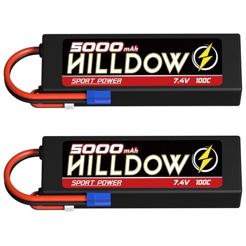 RC Batterie 2S LiPo Akku 7,4V 5000mAh 100C Hardcasee mit EC3 Stecker für 1/8 1/10 RC Fahrzeuge Car Slash RC Buggy Truggy RC Flugzeug UAV Drohne (2 Packs von Hilldow