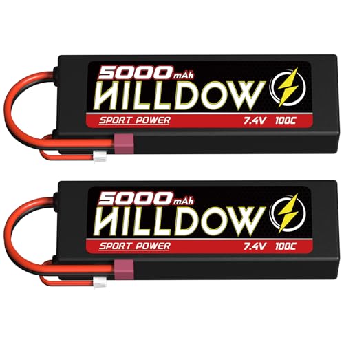 2S Lipo Akku 7,4 V 85C 5000mAh mit T Stecker Hardcase Lipo Batterie Zellen für RC Auto Evader Truck Truggy BX Quadcopter Hubschrauber LKW Boot Flugzeug (2 Stück) von Hilldow