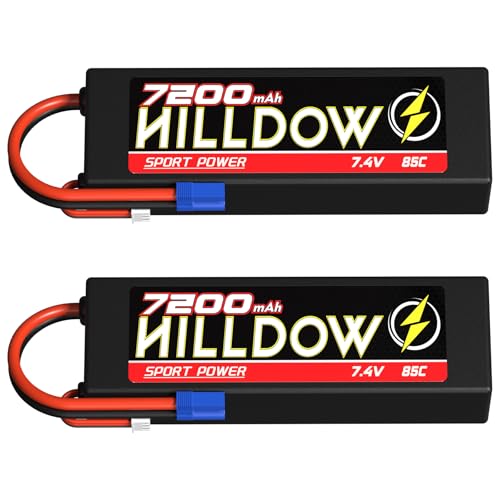 2S Lipo Akku 7,4 V 85C 7200mAh RC Batterie mit Hartgehäuse und EC5 Stecker für RC Autos LKWs RC-Fahrzeuge Truggys Buggys Panzern Flugzeuge Hubschrauber und Rennmodelle (2Pack) von Hilldow