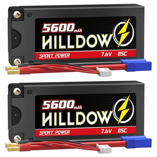 2S Lipo Akku 7,6V 85C 5600mAh RC Akku Hartgehäuse mit 5mm Bullet auf EC3 Connector für RC Fahrzeuge im 1/10 Maßstab Lastwagen Boote RC Modelle (2 Pack) von Hilldow