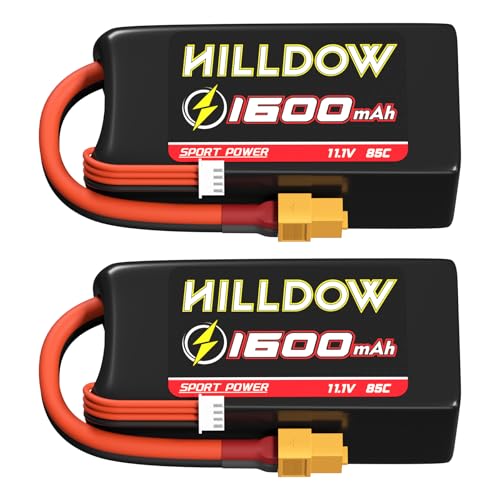 3S Lipo Batterie 11.1 V RC Akku 85C 1600mAh mit XT60-Stecker für RC Auto RC Boot RC Flugzeug Hubschrauber Drohne FPV (2 Stück) von Hilldow