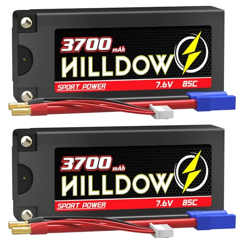 7,6V 2S Shorty Lipo Akku 3700mAh 85C Hard Case mit 5mm Bullet auf EC3 Connector für RC Fahrzeuge im 1/10 Maßstab Lastwagen Boote RC Modelle (2 Pack) von Hilldow
