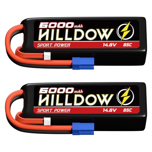 Hilldow 14.8V Lipo RC Akku 4S 85C 6000mAh wiederaufladbare Lipos Akkus mit EC5-Stecker für RC Buggy Truggy 1/10 Maßstab RC-LKW Crawler Monster RC Auto und Boot (2 Stück) von Hilldow