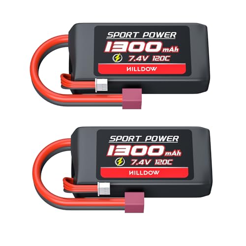 Hilldow M30 RC Battery 2S LiPo Akku 7,4V 120C 1600mAh mit Deans T Stecker, 2 Pack Hardcase Batterie Lipo Battery Rechargeable für RC Flugzeug UAV Drohne FPV von Hilldow